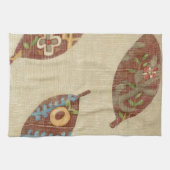 Drie bladeren op Linen Texture Background Theedoek (Horizontaal)