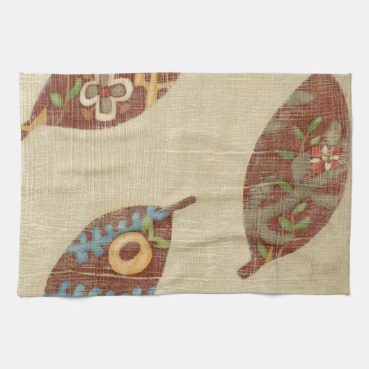 Drie bladeren op Linen Texture Background Theedoek (Horizontaal)