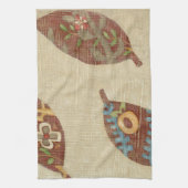 Drie bladeren op Linen Texture Background Theedoek (Verticaal)