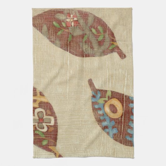 Drie bladeren op Linen Texture Background Theedoek (Verticaal)