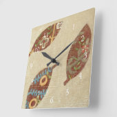 Drie bladeren op Linen Texture Background Vierkante Klok (Hoek)