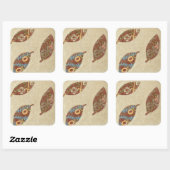 Drie bladeren op Linen Texture Background Vierkante Sticker (Vel)