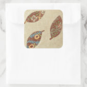Drie bladeren op Linen Texture Background Vierkante Sticker (Tas)