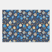 Drie blauw en gouden sierlijke Design Kerst Inpakpapier Vel (Voorkant 3)