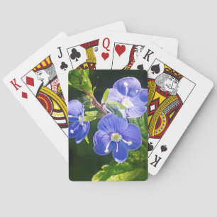 Drie blauwe bloemen pokerkaarten