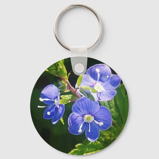 Drie blauwe bloemen sleutelhanger (Voorkant)
