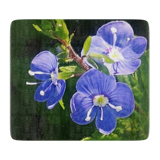 Drie blauwe bloemen snijplank (Voorkant)