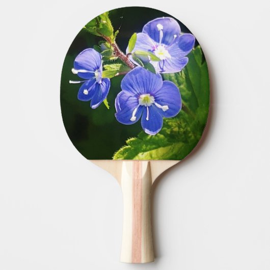 Drie blauwe bloemen tafeltennisbatje (Voorkant)