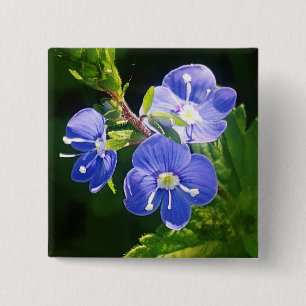 Drie blauwe bloemen vierkante button 5,1 cm