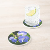 Drie blauwe bloemen zandsteen onderzetter (Zijkant)