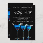 Drie blauwe cocktails met kers op zwart kaart (Voorkant / Achterkant)