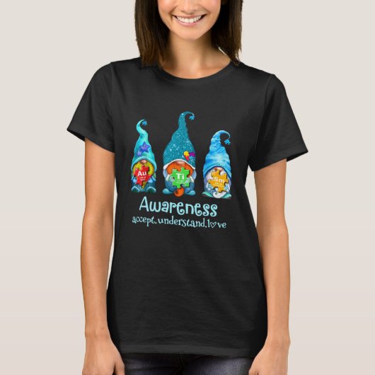 Drie Blauwe Gnomes Autisme Bewustzijn Accepteren B T-shirt (Voorkant)