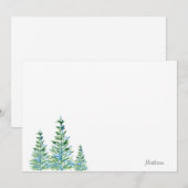 Drie blauwe groene aquarel dennenbomen notitiekaartje (Voorkant / Achterkant)