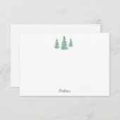 Drie Blauwe Groene Aquarel Dennenbomen Notitiekaartje (Voorkant / Achterkant)