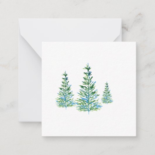 Drie blauwe groene aquarel dennenbomen notitiekaartje (Voorkant)