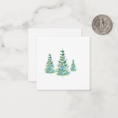 Drie blauwe groene aquarel dennenbomen notitiekaartje (Voorkant / Achterkant in situ)