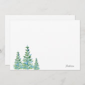 Drie Blauwe Groene Waterverf Dennenbomen Notitiekaartje (Voorkant / Achterkant)