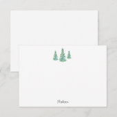 Drie Blauwe Groene Waterverf Dennenbomen Notitiekaartje (Voorkant / Achterkant)