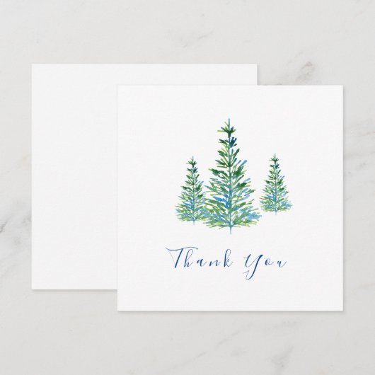 Drie blauwe groene Waterverf pijnbomen Bedankkaart (Voorkant / Achterkant)