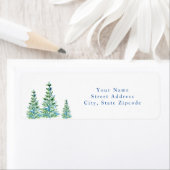 Drie blauwe groene Waterverf pijnbomen Etiket (Insitu)