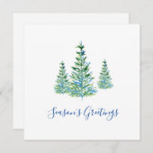 Drie blauwe groene Waterverf pijnbomen Feestdagenkaart (Voorkant / Achterkant)