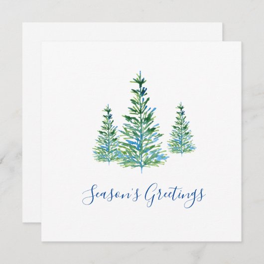Drie blauwe groene Waterverf pijnbomen Feestdagenkaart (Voorkant / Achterkant)