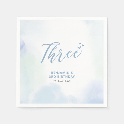 Drie | Blauwe harten en Waterverf jongen 3e verjaa Servet (Voorkant)