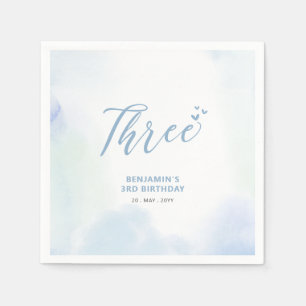 Drie   Blauwe Harten & Waterverf Jongen 3e Verjaar Servet