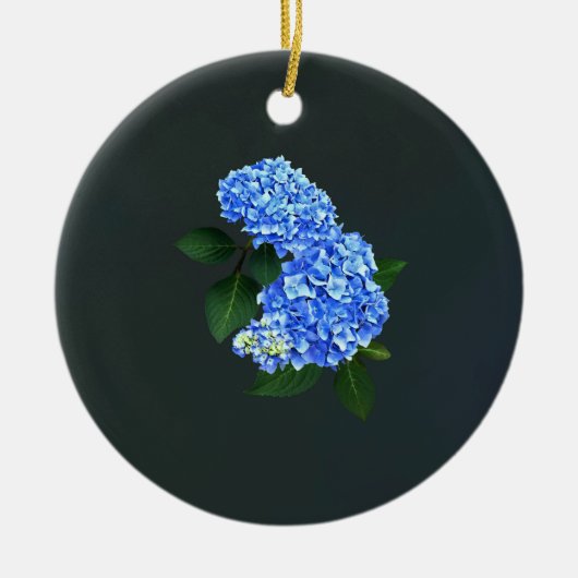 Drie blauwe hortensia's keramisch ornament (Voorkant)