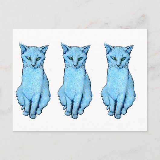 Drie blauwe katten briefkaart (Voorkant)