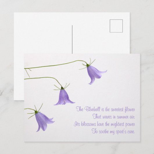 Drie blauwe klokjes foto met een gedicht briefkaart (Voorkant / Achterkant)