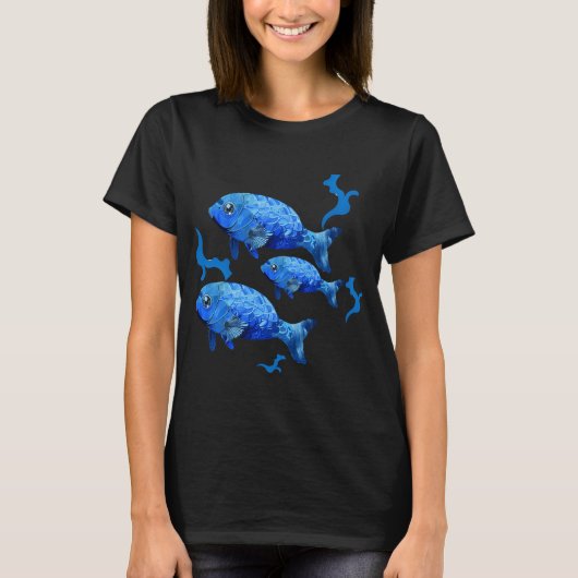 Drie Blauwe Koi Vissen T-shirt (Voorkant)