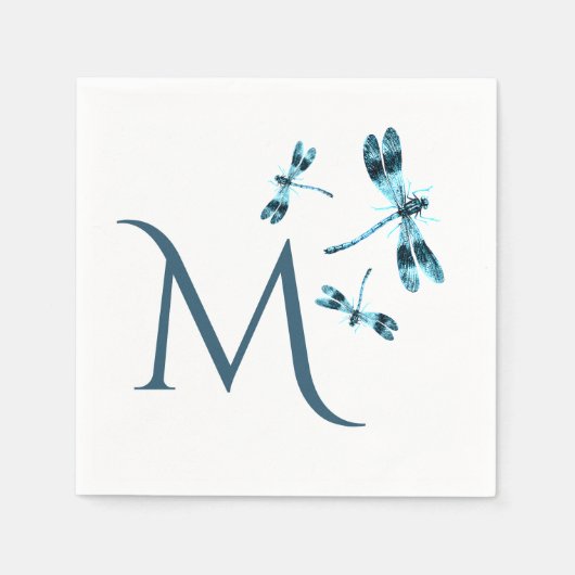 Drie blauwe libellen bevestigen het Monogram Servet (Voorkant)