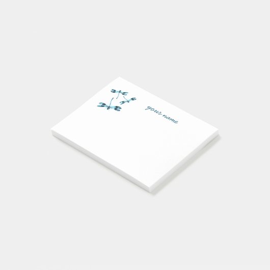 Drie blauwe libellen bevestigen Jouw naam toevoege Post-it® Notes (Schuin)