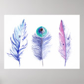 Drie blauwe veren poster (Voorkant)