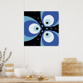 Drie Blauwe Vissen Praten Moderne Fractale Kunst Poster (Keuken)