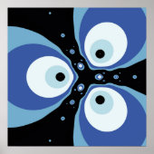 Drie Blauwe Vissen Praten Moderne Fractale Kunst Poster (Voorkant)