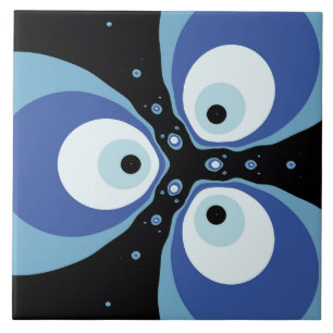Drie Blauwe Vissen Praten Moderne Fractale Kunst Tegeltje