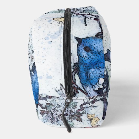 Drie blauwe vogels op kersenbloesem toilettasje (Rechts)