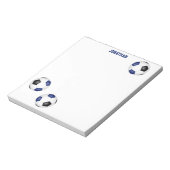 Drie Blauwe Zwarte voetballen Speler Naam Notitieblok (Linkerzijde)