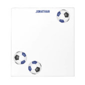 Drie Blauwe Zwarte voetballen Speler Naam Notitieblok (Voorkant)