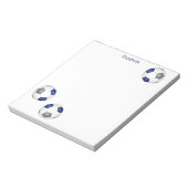 Drie blauwgrijze voetballen gepersonaliseerd notitieblok (Linkerzijde)