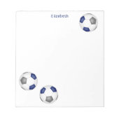 Drie blauwgrijze voetballen gepersonaliseerd notitieblok (Voorkant)