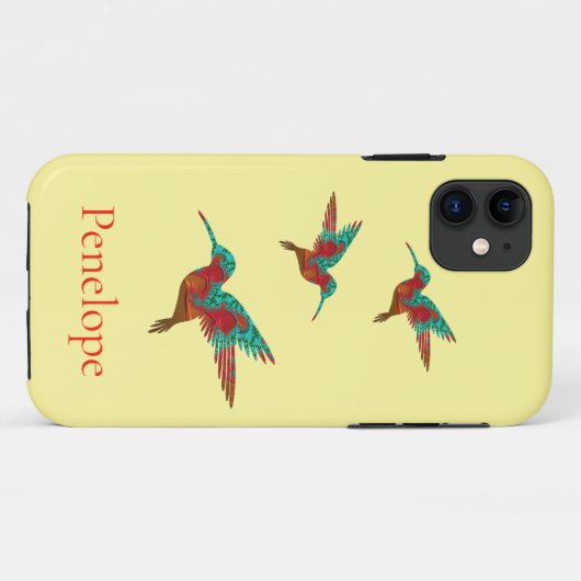 Drie Blauwgroen en Rode Fractale Hummingvogels met Case-Mate iPhone Case (Achterkant (horizontaal))