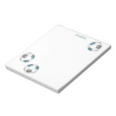 Drie blauwgroen grijze voetballen gepersonaliseerd notitieblok (Linkerzijde)