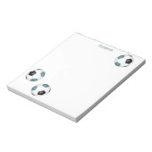 Drie blauwgroen zwarte voetballen spelersnaam notitieblok (Linkerzijde)