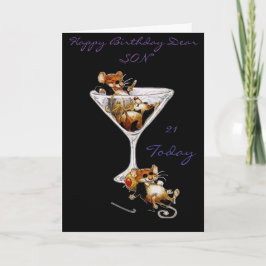 DRIE BLINDE DRINK MUIZEN ZOON 21/18 VERJAARDAG KAA KAART