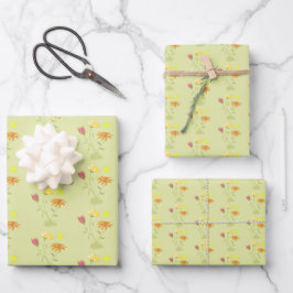 Drie Bloemen in de Zon - transparant 3x patroon Inpakpapier Vel
