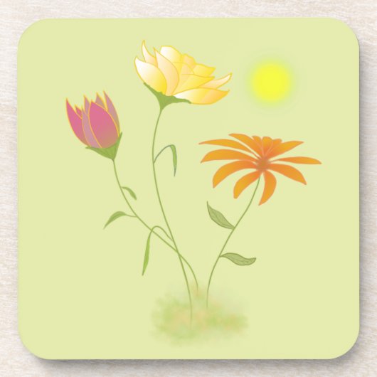 Drie bloemen in de zon - transparant. bier onderzetter (Voorkant)