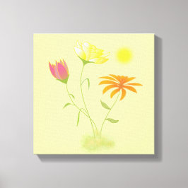 Drie bloemen in de zon - transparant. canvas afdruk